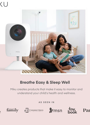 Miku Pro Smart Baby Monitor with Camera, Track Live Breathing with No Wearable, Real-Time Alerts, Sleep Analytics, 1080p Wi-Fi Video, Night Vision, and 2-Way Audio, Wall Mount & Floor Stand Included