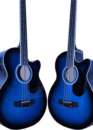 Vizcaya Full Size 4 Strings Cutaway Acoustic-Electric Bass Guitar With 4-Band Equalizer,5mm Padding Gig Bag,Strap, Picks-Blue