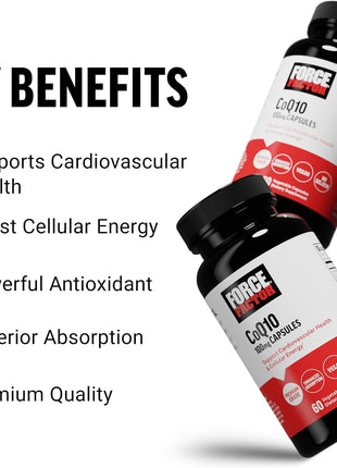Force Factor CoQ10 100mg, Coenzyme Q10 Heart Health Supplement | Enhanced Absorption, Premium Grade Coq 10, Vegan, Dairy Free, Gluten Free, and Non-GMO, 60 Vegetable Capsules