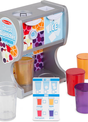 Melissa & Doug Thirst Quencher Wooden Drink Dispenser with Juice Inserts, Ice Cubes & Play Kitchen Accessories, Preschool Learning Toys for Girls & Boys 3+ - FSC Certified