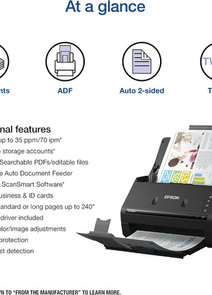 Epson Workforce ES-400 II High-Speed Color Duplex Desktop Document Scanner | For Computers including PC and Mac with Auto Document Feeder and Image Adjustment Tools