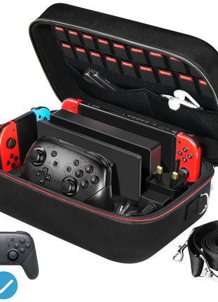 iVoler Carrying Storage Case for Nintendo Switch/Switch OLED Model (2021), Portable Travel All Protective Hard Messenger Bag Soft Lining 18 Games for Switch Console Pro Controller & Accessories Black