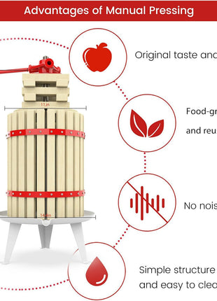 4.75 Gallon Fruit and Wine Press, Manual Cider Juice Maker with Solid Beech Wood Basket & Heavy-Duty Stand for Apples, Grapes, Berries