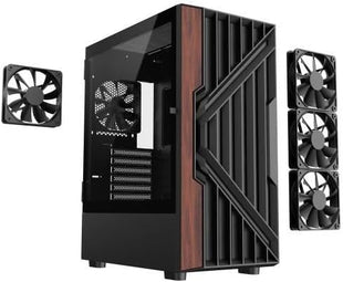 DIYPC DIY-G18-WD Black USB3.0 /Type C ATX Mid Tower Gaming Computer Case w/Tempered Glass Side Panel and Walnut Wood Front Panel