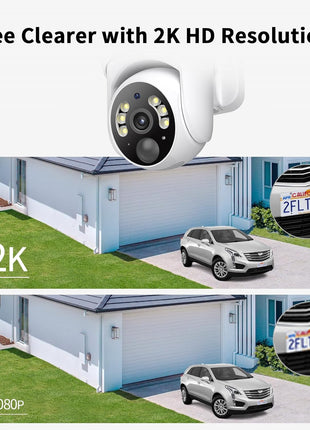 SEHMUA 2K Solar Security Cameras Wireless Outdoor, 2 Pack 360° View Pan/Tilt WiFi Security Camera Outside with Color Night Vision,Easy to Install, PIR Alarm, 2-Way Audio