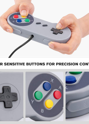 Rii Game Controller, Retro USB Controller for PC Gaming, Super Classic Wired Game Emulator Controller for PC, Raspberry Pi, Windows,Mac,Liunx, Android (Grey, 2 Pack)
