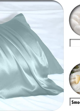 Mulberry Silk Pillowcase for Hair and Skin Standard Size 20 inchx 26 inch with Hidden Zipper Soft Breathable Smooth Cooling Pillow Covers for Sleeping(Haze Blue,1Pcs)