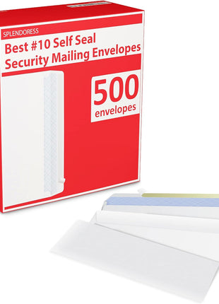 #10 Envelopes Letter Size Self Seal | 500 Business Mailing Security Peel and Sealing Envelope | 100% Tinted | no 10 White Windowless Legal Regular Plain Envelops Pack | 4-1/8 x 9-1/2 Inches | 24 LB