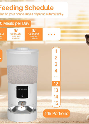 Automatic Cat Feeder with 2K Camera and Smart App, 6L Smart Pet Food Dispenser for Cats/Dogs, Timed Auto Control Meals, 2.4G / 5G WiFi, Auto Pet Feeder for Cats and Dogs, Easy Clean