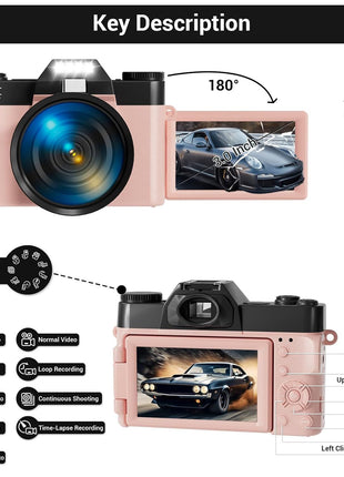 4K Digital Camera for Photography, 75MP WiFi Vlogging Camera for YouTube, 3" 180° Flip Screen Point and Shoot Camera with 64GB SD Card, Anti-Shak & 2 Batteries, Compact Travel Camera for Beginners