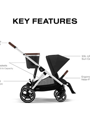 Cybex Gazelle S All-in-One Toddler and Baby Stroller with Over 20 Modular Configurations, Ergonomic Near-Flat Recline, Shopper Basket, and Compact Fold, Moon Black, Silver Frame