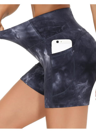 THE GYM PEOPLE High Waist Yoga Shorts for Women Tummy Control Fitness Athletic Workout Running Shorts with Deep Pockets (Medium, Black)