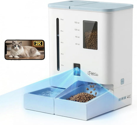 iPettie FW54 Camera Version Automatic Cat Feeder and Water Dispenser, 5G/2.4GHz WiFi App Control, 2K HD Video with Night Vision, Replaceable Water Filter, 300oz Large Capacity for 2 Weeks