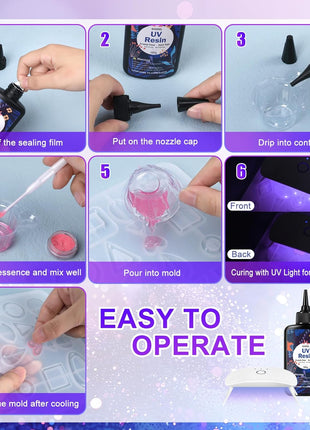 KISREL UV Resin with Light - 200g Upgraded Hard Type Crystal Clear Ultraviolet Curing UV Resin Kit, 8 Lamp Beads UV Light, Resin Kit with Light for Craft Jewelry Making