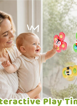 LiKee Strong Suction Cup Fidget Rotating Sensory Bath Toys for Baby Christmas Stocking Stuffers, Airplane Car Travel Table & Window Toys for Toddler Boys and Girls, 10+ Months