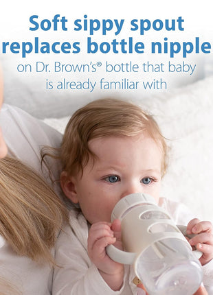 Dr. Brown's Milestones Wide-Neck Sippy Spout Bottle with 100% Silicone Handles, Easy-Grip Handles with Soft Sippy Spout, 9oz/270mL, Green & Gray, 2-Pack, 6m+