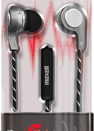 Maxell Bass 13 Metallic Earbuds with Microphone, 4 Ft Cord, Silver | Dynamic heavy bass with crystal clear highs & mids - soft rubberized on-ear design, inline volume control
