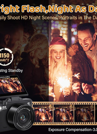 5K Digital Camera for Photography - WiFi 75MP Vlogging Cameras for YouTube - UHD Autofocus Video Camera 3" 180° Flip Screen with 18X Zoom - Compact Vlog Travel Camara with 32GB SD Card, 2 Batteries