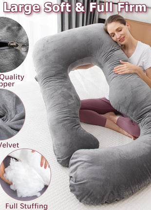 MOON PINE Pregnancy Pillow, U Shaped Full Body Pillow for Maternity Support, Sleeping Pillow with Cover for Pregnant Women (Dark Grey)