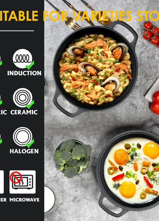 EDGING CASTING 2-in-1 Pre-Seasoned Cast Iron Dutch Oven Pot with Skillet Lid Cooking Pan, Cast Iron Skillet Cookware Pan Set with Dual Handles, Indoor Outdoor for Bread/Frying/Baking/Camping/BBQ, 5 Qt