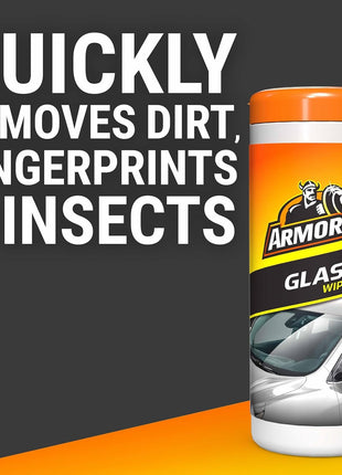 Armor All Car Glass Wipes, Auto Glass Cleaner for Film and Grime, 30 Count