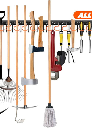 68'' All Metal Garden Tool Organizer Adjustable Garage Tool Organizer Wall Mount Garage Organizers and Storage with Heavy Duty Hooks Tool Hangers for Garage Wall, Shed, Garden