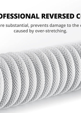 GUNMJO Pro Custom Coiled USB C Cable for Gaming Keyboard, Double-Sleeved Mechanical Keyboard Cable with Detachable Metal Aviator, 1.5M USB-C to USB-A, White Color (White)