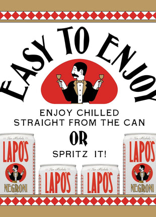 Lapo's Negroni Non Alcoholic Canned Mocktail, Lightly Sparkling, 4ct | Bittersweet Zero Proof Negroni, Non-Alcoholic Spirits Alternative, Mocktail Beverages