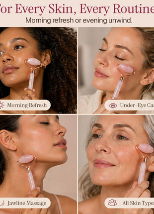 Rose Quartz Face Roller - Depuffs & Smoothes Fine Lines and Wrinkles