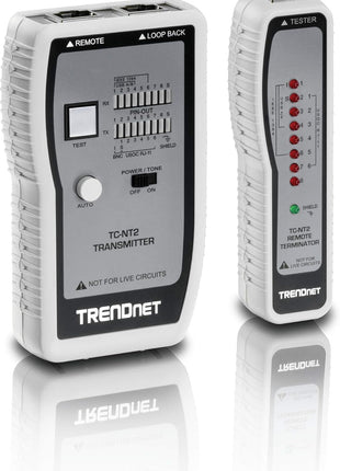 TRENDnet Network Cable Tester, Tests Ethernet, USB and BNC Cables, Accurately Test Pin Configurations up to 300m (984 ft), Local and Remote Testing, Includes BNC to Ethernet Converters, White, TC-NT2