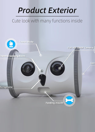 Owl Robot: 1080P Full HD Pet Camera with Treat Dispenser, Interactive Toy for Dogs and Cats, Full House Mobile Monitoring via App,2 Way Talk,No Monthly Fee (Only 2.4G WiFi)