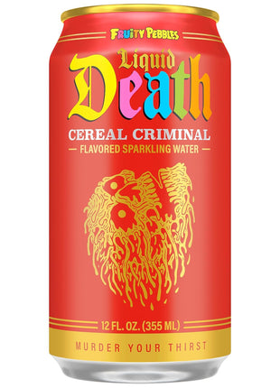 Liquid Death Soda-Flavored Sparkling Water - Cereal Criminal (Fruity Pebbles, Cream), Less Sugar*, Huge Flavor, No Caffeine, No Artificial Sweeteners, 12 Fl Oz (Pack of 12)