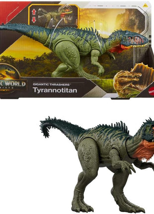 Mattel Jurassic World Rebirth Gigantic Thrashers Tyrannotitian Dinosaur Figure Toy, 2 Tail Activated Rampage Attacks, Digital Play