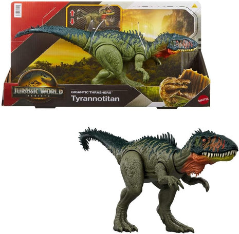 Mattel Jurassic World Rebirth Gigantic Thrashers Tyrannotitian Dinosaur Figure Toy, 2 Tail Activated Rampage Attacks, Digital Play
