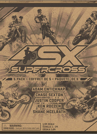 Supercross Authentic Die-Cast Motorcycles & Riders, 5-Pack | Includes 5 Bikes with Attached Pro Riders Like Ken Roczen, Metal Die-Cast Motors & Forks, Pretend Play Gifts for Kids Ages 3+