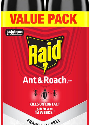 Raid Ant & Roach Killer 26, Fragrance Free Bug Killer for Home Use, Kills Bugs on Contact, 17.5 Oz, 2 Count