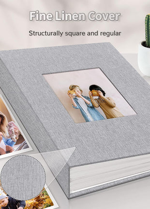 Artfeel Photo Album 4x6 with 300 Pockets,Slip-in Picture Albums,Linen Cover Memory Book with Front Window,White Page Vertical Photo Book for Wedding,Family,Anniversare,Baby,Vacation,Father's Day