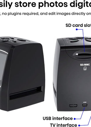 Mini Digital Film & Slide Scanner – Converts 35mm Negatives & Slides to JPEG Photo – Includes 2.4 LCD Screen – Easy Load Film Adapters