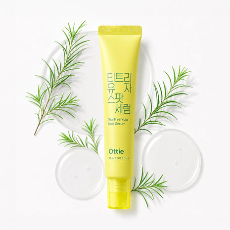 OTTIE Tea Tree Yuja Spot Serum for Face, Korean Acne Spot Treatment Gel for Blemish Prone Skin, Soothing Dark Spot Care, Fast Absorbing Tea Tree Serum, Clear Skin Care 30mL