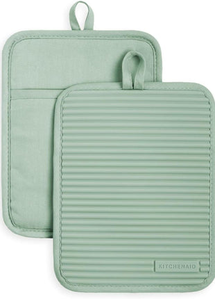 KitchenAid Ribbed Soft Silicone Pot Holder 2 Pack Set, Milkshake Tan, 7 inchx9 inch