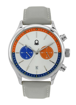 United Colors of Benetton Signature Analog Watch for Man with Silver Tone Round Dial & Grey Leather Strap Band Water Resistant Men's Wrist Watches - UWUCG2400