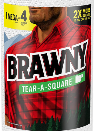 Brawny Tear-A-Square Paper Towels, 12 Double Rolls = 24 Regular Rolls, 3 Sheet Sizes (Quarter, Half, Full), Strength for All Messes, Cleanups, and Meal Prep