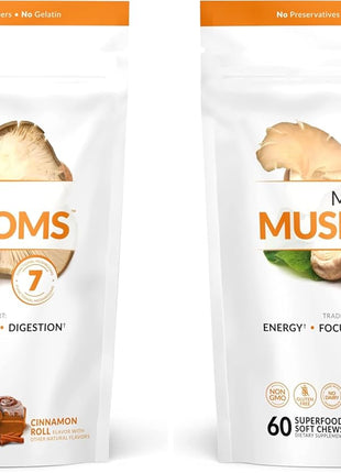 Force Factor Modern Mushrooms Soft Chews, Mushroom Supplement with Lions Mane, Turkey Tail, & Cordyceps to Support Energy, Focus, Immunity, & Digestion, Cinnamon Roll, 60 Soft Chews, (Pack of 2)