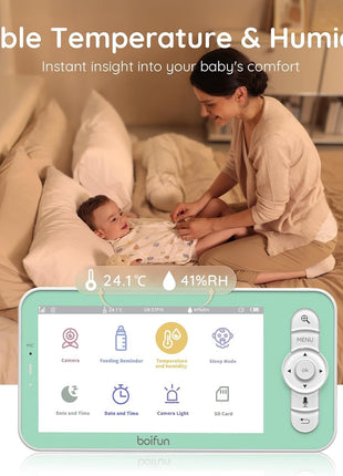 BOIFUN 2026 Upgraded 2K WiFi Baby Monitor with Camera and Audio, Smart Night Light, APP & 5inch Split-Screen Control, Motion/Cries/Sound/Custom Alarm Zone Detect, Auto Tracking, Humidity Temp Detect