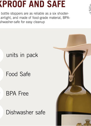 Monkey Business Howdy - 2-Pack Cowboy Hat Wine Stoppers – Fun Silicone Bottle Stoppers Keep Wine Fresh – Novelty Kitchen Gadgets & Cute Wine Accessories