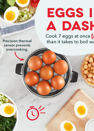 DASH Rapid Egg Cooker: 7 Egg Capacity Electric Egg Cooker for Hard Boiled Eggs, Poached Eggs, Scrambled Eggs, or Omelets with Auto Shut Off Feature   Black'