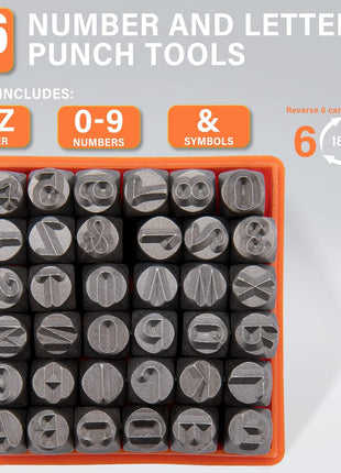 Metal Letter Punch Set 1/4 (6mm),36PC Steel Number and Letter Stamp Set,Stamping Tool Set kit for Imprinting Metal, Plastic, Wood, Leather.