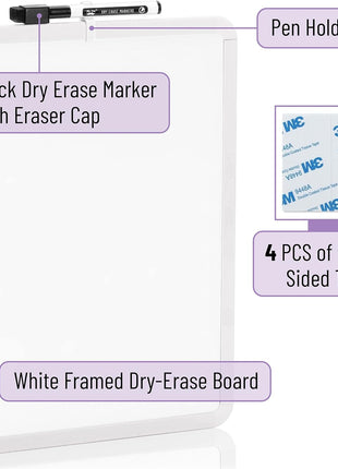 Mr. Pen- Dry Erase Board, 14 inch x 11 inch with a Black Dry Erase Marker, Small Mini White Board for Students, White Frame, Includes Double Sided Tapes