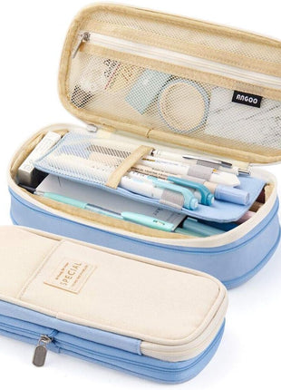 EASTHILL Big Capacity Pencil Pen Case Office College School Large Storage High Capacity Bag Pouch Holder Box Organizer Light Blue