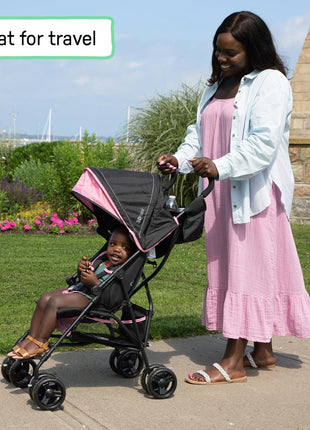 Ingenuity 3D Mini Convenience Stroller – Lightweight Stroller with Compact Fold, Multi-Position Recline, Canopy with Pop Out Sun Visor and More – Umbrella Stroller for Travel, Pink